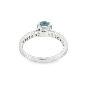 Back view of 1.06ct Round Cut Aquamarine Engagement Ring