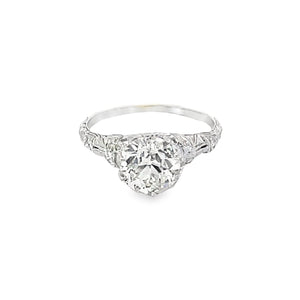 Front view of Antique 1.65ct Old European cut diamond engagement ring