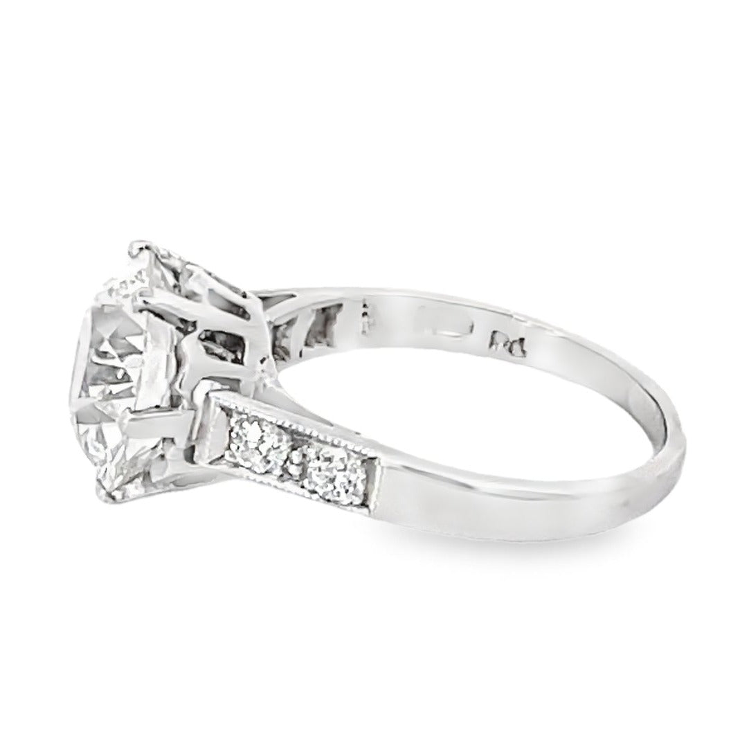 Side view of Vintage GIA 3.42ct Old European Cut Diamond Engagement Ring