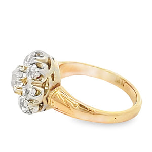 Side view of Antique 1.10ct Old Mine Cut Diamond Cluster Ring, Platinum & 14k Yellow Gold