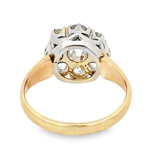 Back view of Antique 1.10ct Old Mine Cut Diamond Cluster Ring, Platinum & 14k Yellow Gold