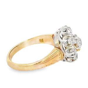 Side view of Antique 1.10ct Old Mine Cut Diamond Cluster Ring, Platinum & 14k Yellow Gold