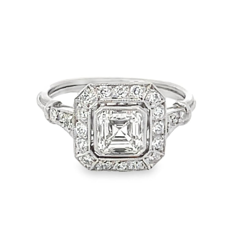 Front view of GIA 1.01ct Asscher Cut Diamond Engagement Ring