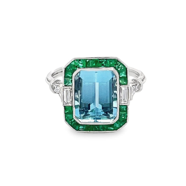 Front view of 2.86ct Natural Aquamarine Cocktail Ring