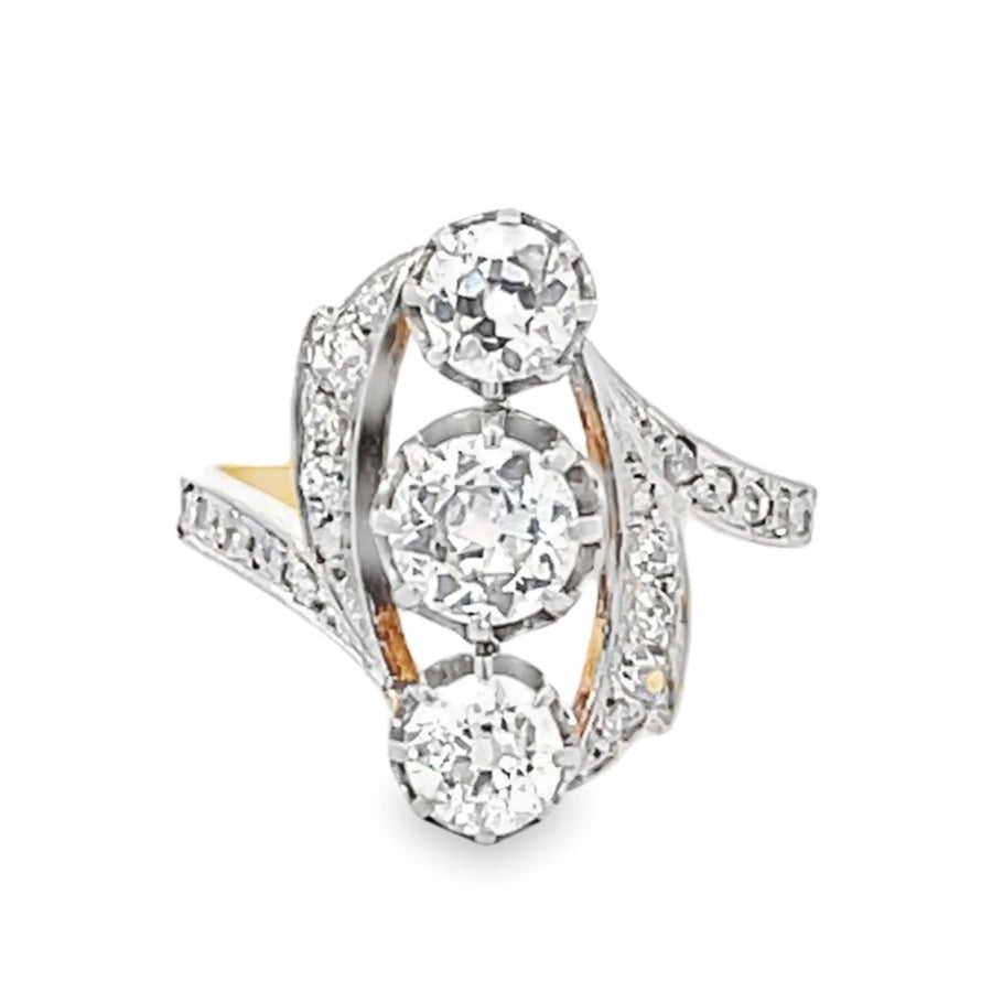 Front view of Antique 0.50ct Diamond Engagement Ring, Platinum & 18k Yellow Gold