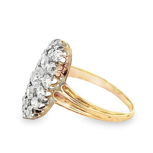 Side view of Antique 0.45ct Old European Cut Diamond Cluster Ring, Silver & 18k Yellow Gold