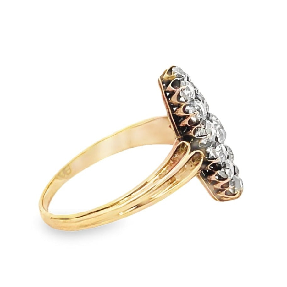 Side view of Antique 0.45ct Old European Cut Diamond Cluster Ring, Silver & 18k Yellow Gold