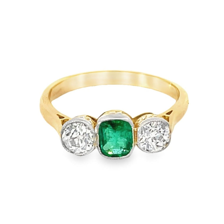 Front view of Antique 0.70ct Cushion Cut Natural Emerald Engagement Ring