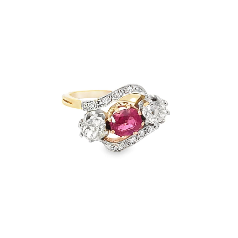 Front view of 0.75ct Antique Cushion Cut Natural Ruby Engagement Ring