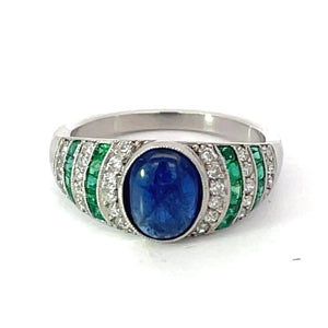 Front view of 1.89ct Cabochon Cut Natural Sapphire Cocktail Ring, Platinum