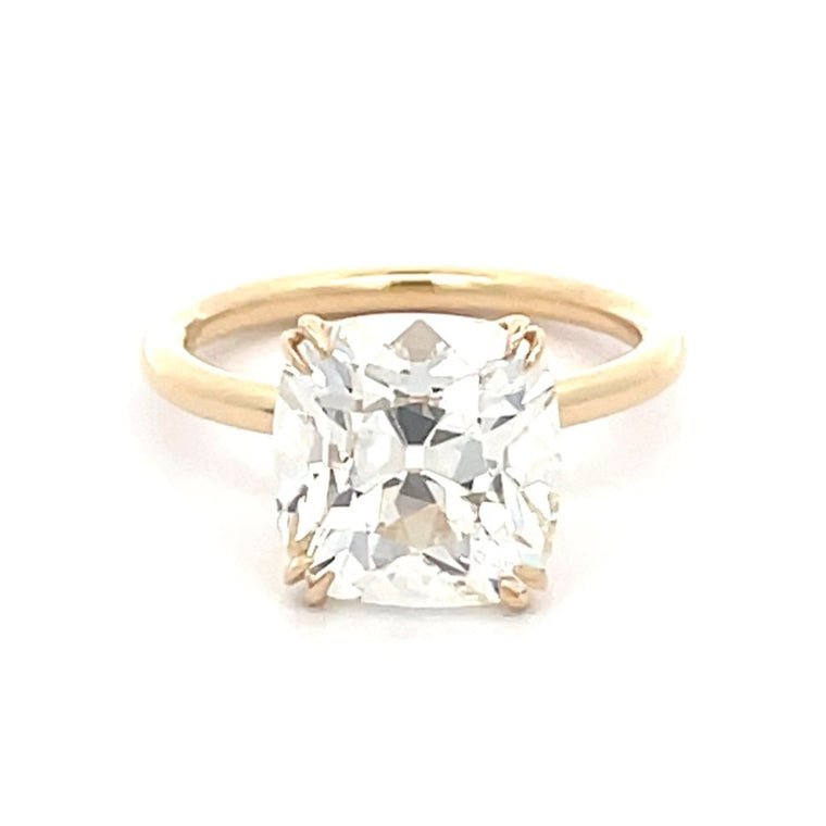 Front view of GIA 5.01ct Antique Cushion Cut Diamond Engagement Ring