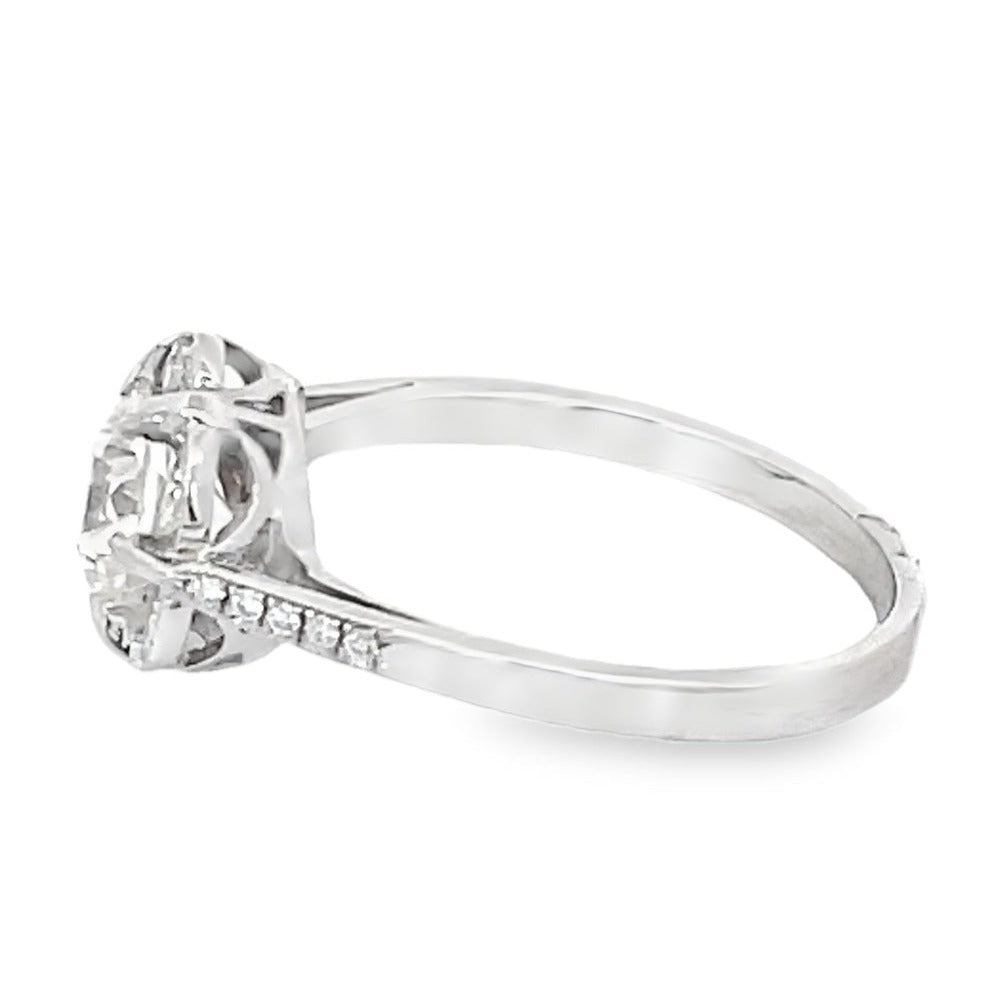 Side view of 0.90ct Old European Cut Diamond Cluster Engagement Ring, Platinum