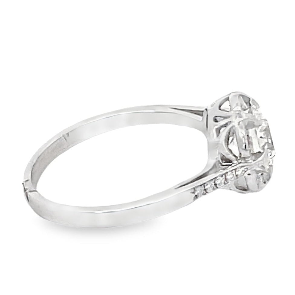 Side view of 0.90ct Old European Cut Diamond Cluster Engagement Ring, Platinum