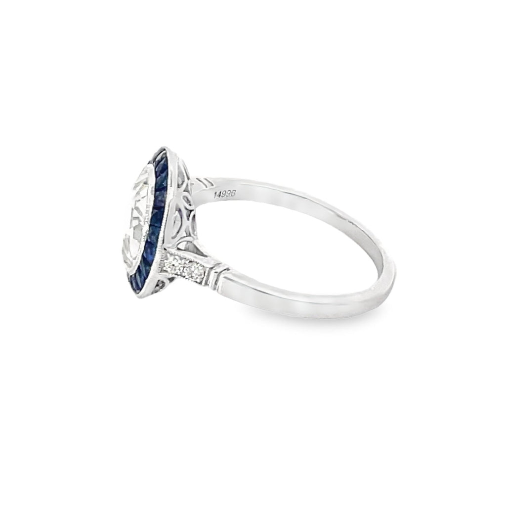 Side view of platinum 1.56ct Rose cut diamond engagement ring.