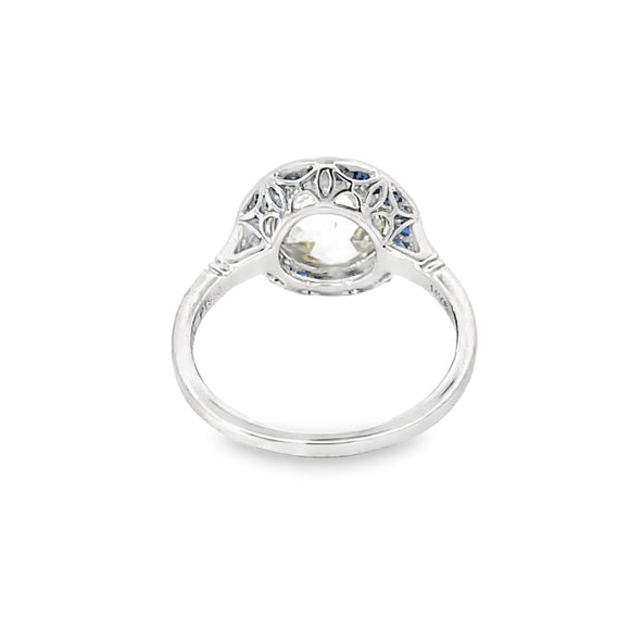 Front view of 1.56ct Rose cut diamond engagement ring platinum