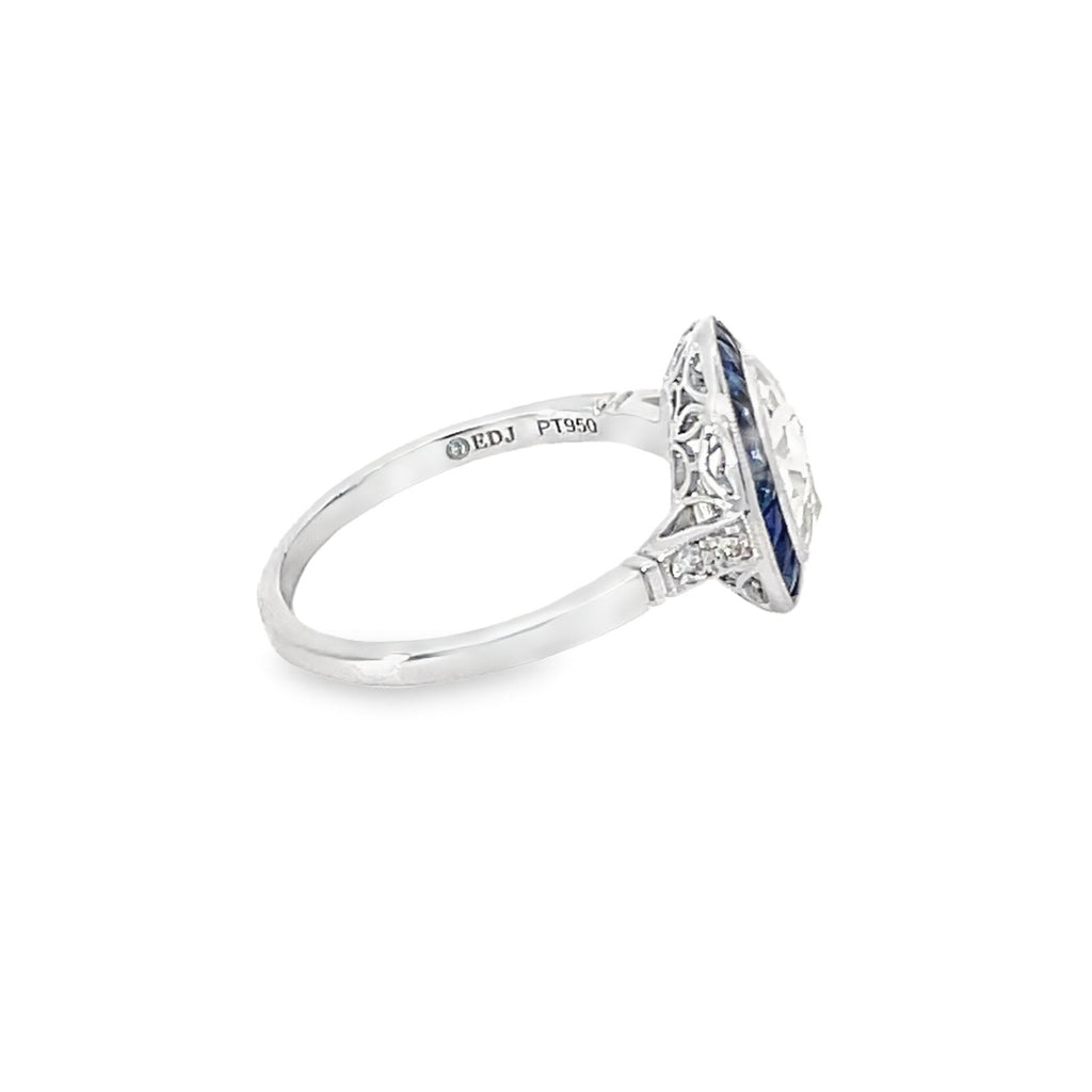 Side view of 1.56ct Rose Cut diamond engagement ring platinum.