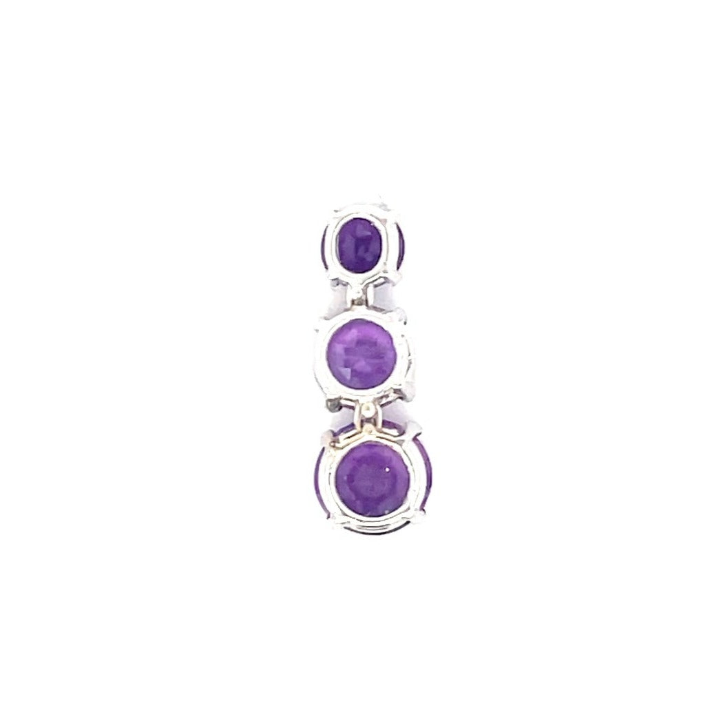 Back Vintage 3.60ct Round Cut Natural Amethyst Pendant Necklace, 18k White Gold