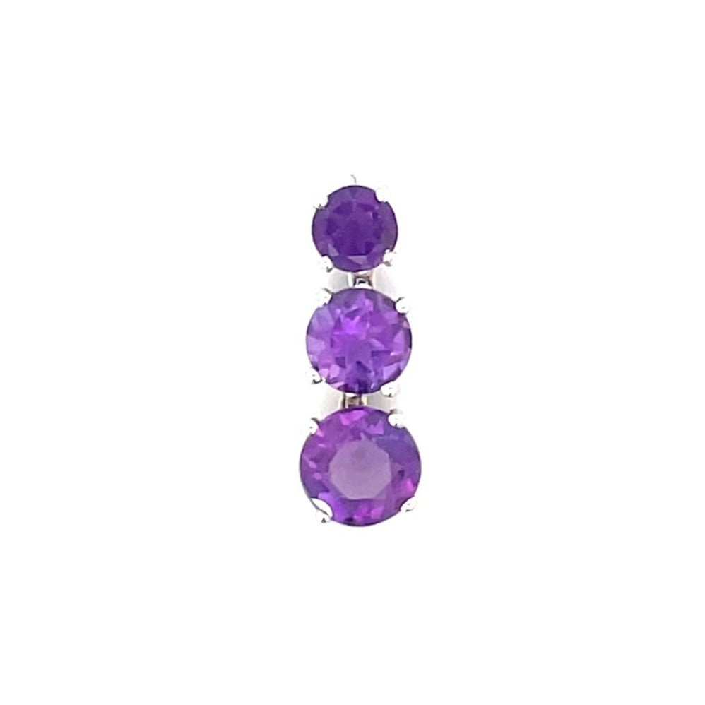 Front view of Vintage 3.60ct Round Cut Natural Amethyst Pendant Necklace, 18k White Gold