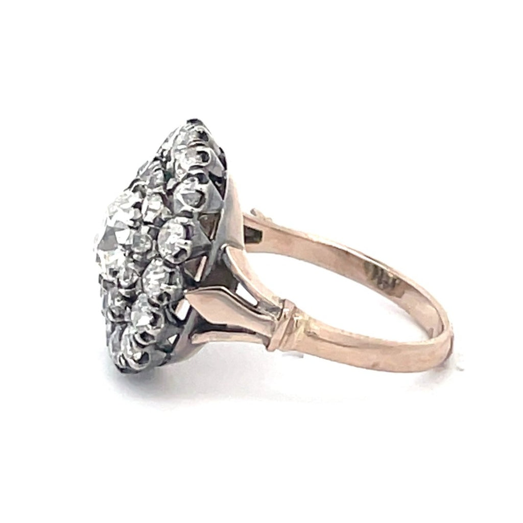 Side view of Antique 0.91ct Antique Cushion Cut Diamond Cluster Ring