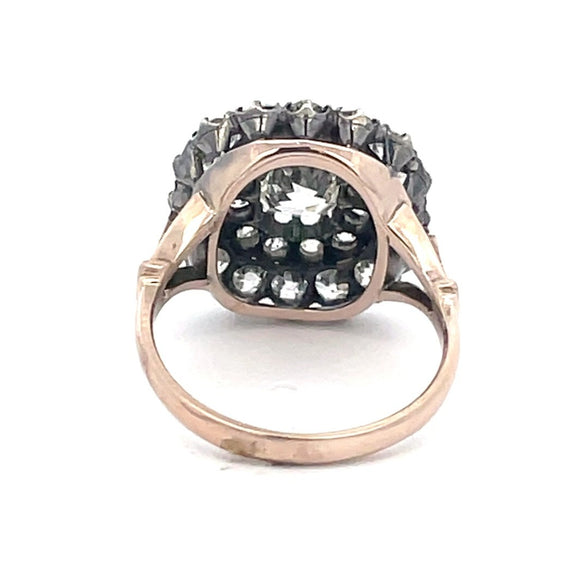 Front view of Antique 0.91ct Antique Cushion Cut Diamond Cluster Ring