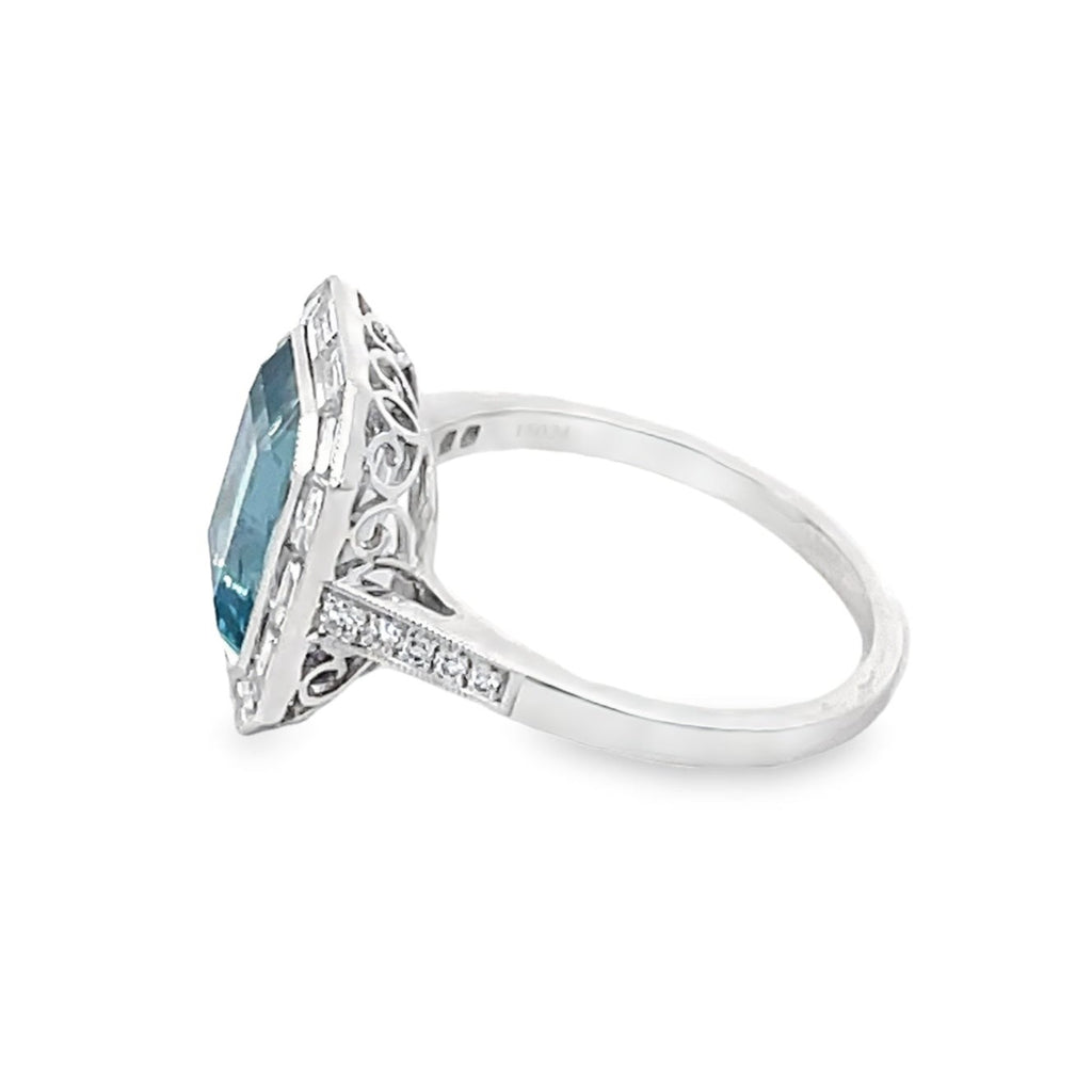 Side view of 2.80ct Emerald Cut Aquamarine Cocktail Ring