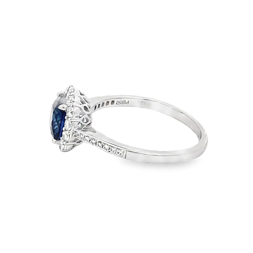 Side view of 1.62ct Cushion Cut Sapphire Engagement Ring