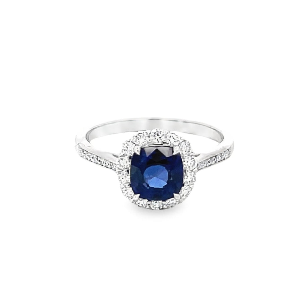 Front view of 1.62ct Cushion Cut Sapphire Engagement Ring