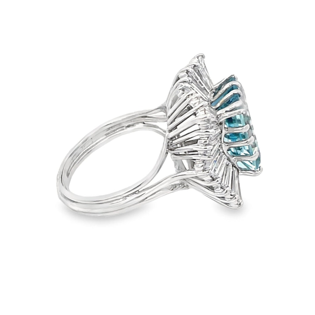 Side view of Vintage 4.34ct Emerald Cut Aquamarine Cocktail Ring