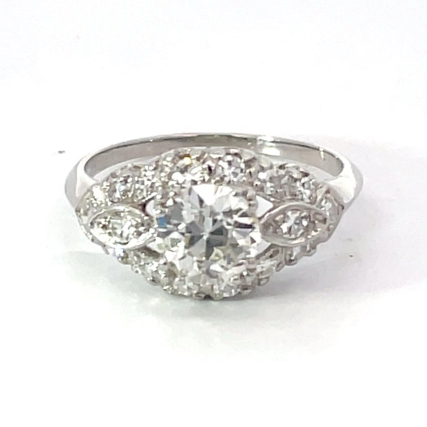 Front view of Antique GIA 1.22ct Old European Cut Diamond Engagement Ring, Platinum