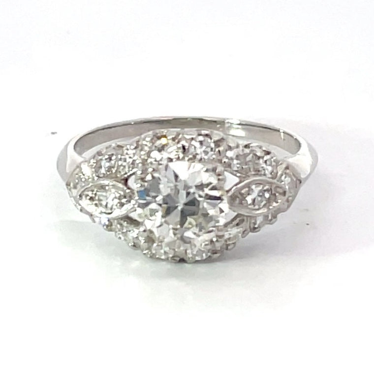 Front view of Antique GIA 1.22ct Old European Cut Diamond Engagement Ring, Platinum