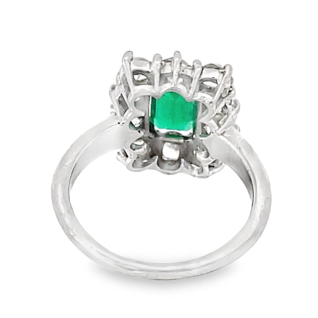 Back view of Antique 1.25ct Emerald Cut Natural Colombian Emerald Engagement Ring, Platinum