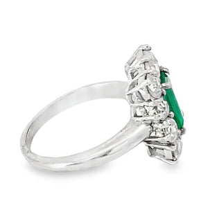 Side view of Antique 1.25ct Emerald Cut Natural Colombian Emerald Engagement Ring, Platinum