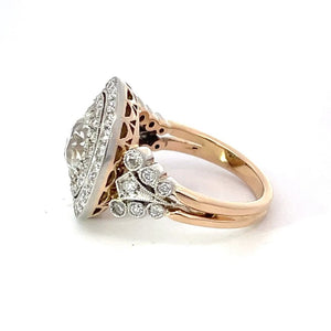 Side view of GIA 2.04ct Old European Cut Diamond Engagement Ring, Double Halo, Platinum & 18k Yellow Gold