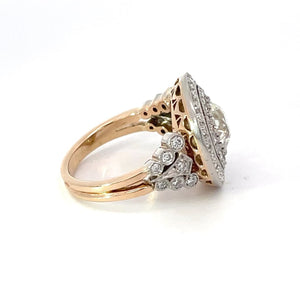 Side view of GIA 2.04ct Old European Cut Diamond Engagement Ring, Double Halo, Platinum & 18k Yellow Gold