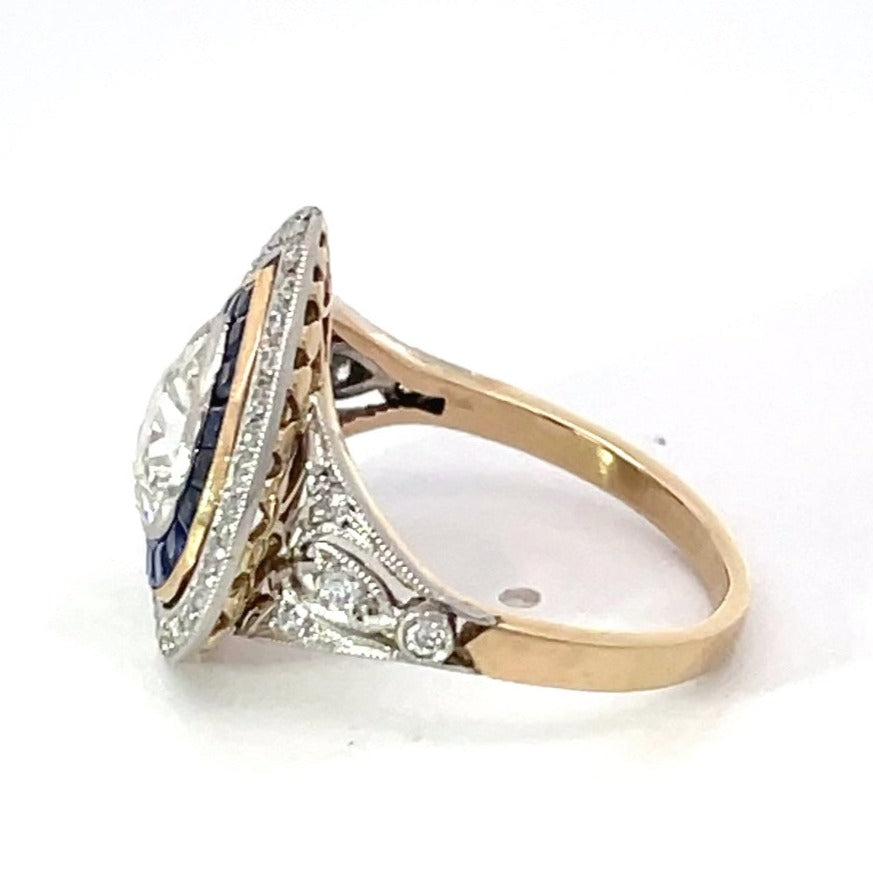 Side view of 1.07ct Antique Pear Shape Diamond Engagement Ring, Double Halo