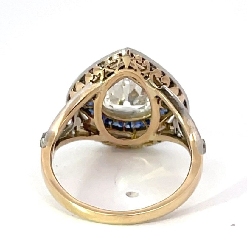 Back view of 1.07ct Antique Pear Shape Diamond Engagement Ring, Double Halo