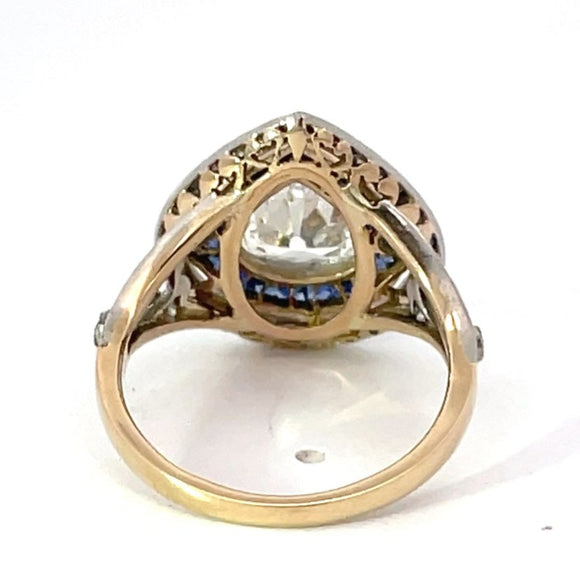 Front view of 1.07ct Antique Pear Shape Diamond Engagement Ring, Double Halo