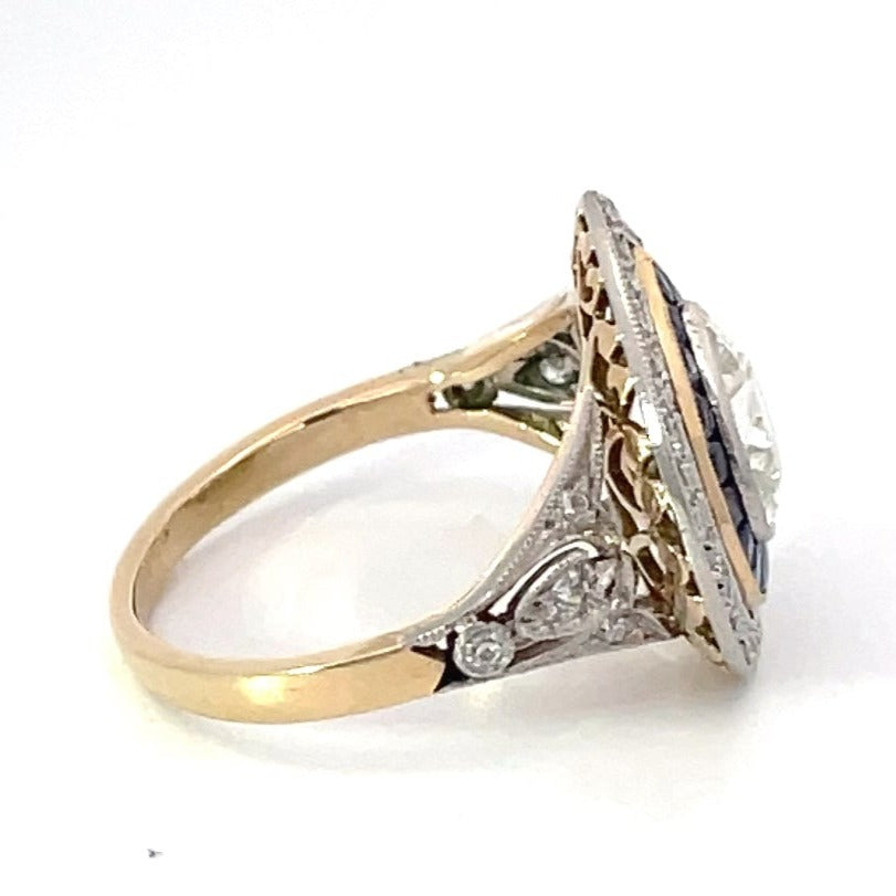 Side view of 1.07ct Antique Pear Shape Diamond Engagement Ring, Double Halo