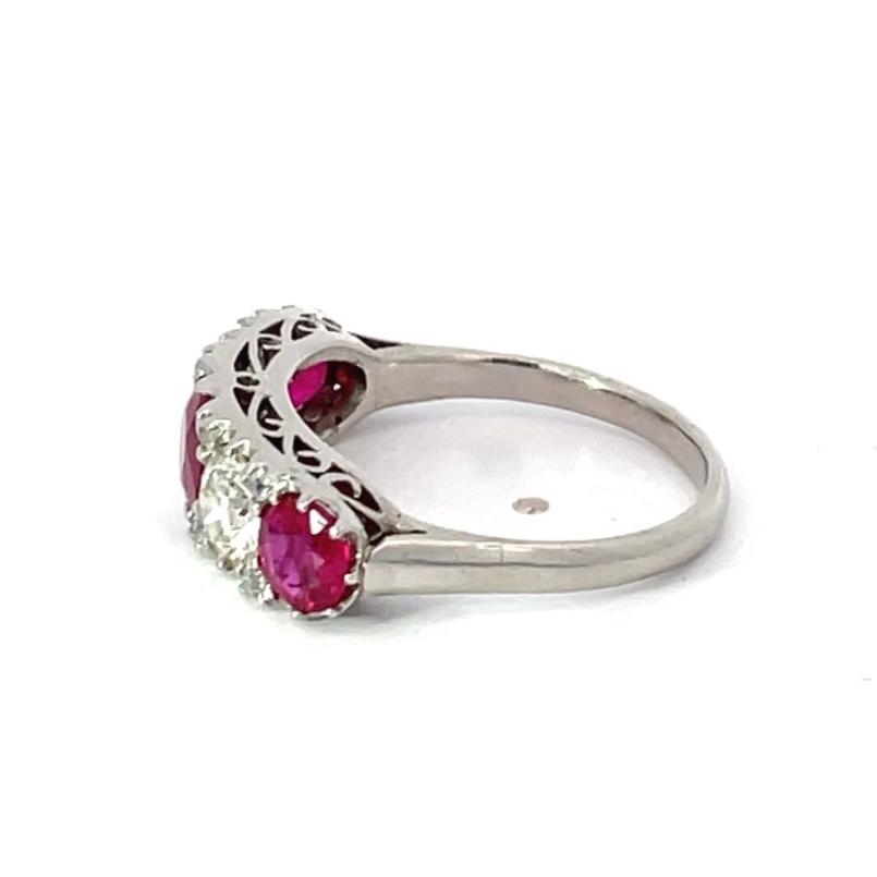 Side view of Antique 1.95ct Ruby & 0.95ct Diamond Cocktail Ring, Platinum