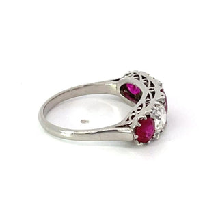 Side view of Antique 1.95ct Ruby & 0.95ct Diamond Cocktail Ring, Platinum