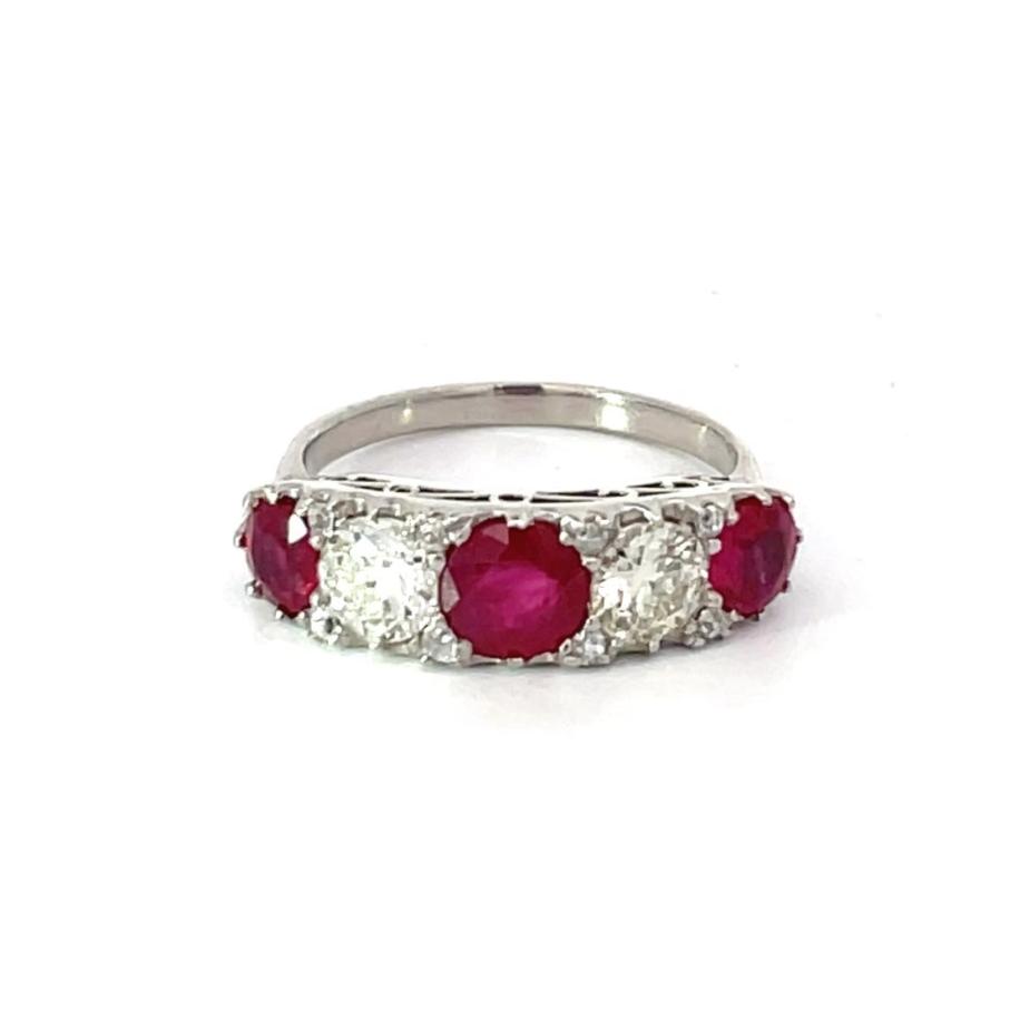 Front view of Antique 1.95ct Ruby & 0.95ct Diamond Cocktail Ring, Platinum