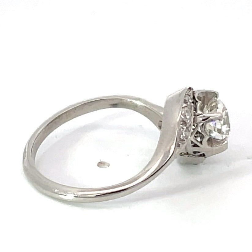 Side view of Antique GIA 0.90ct Old European Cut Diamond Engagement Ring, Platinum