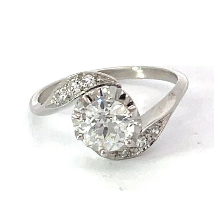 Front view of Antique GIA 0.90ct Old European Cut Diamond Engagement Ring, Platinum