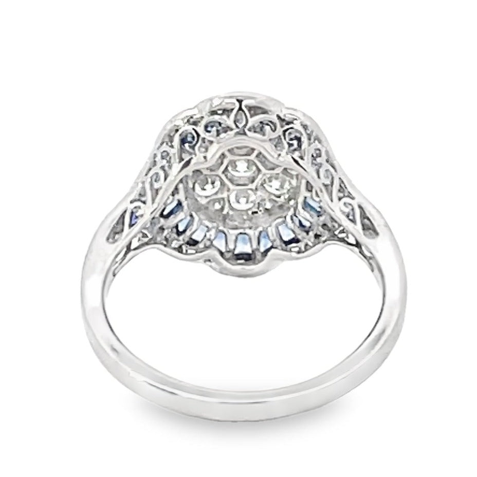 Back view of 0.74ct Diamond Engagement Ring, I Color, Double Halo, Platinum