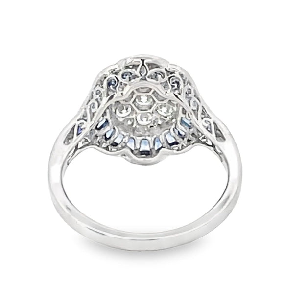 Front view of 0.74ct Diamond Engagement Ring, I Color, Double Halo, Platinum