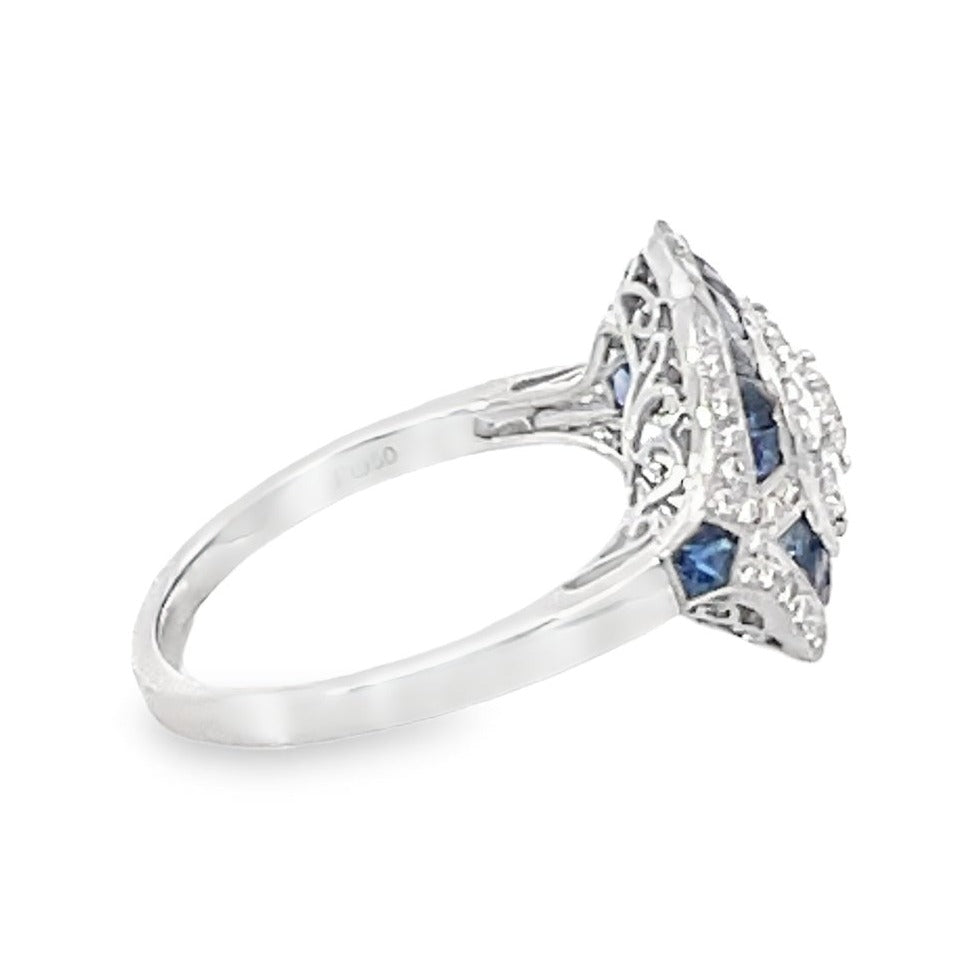 Side view of 0.74ct Diamond Engagement Ring, I Color, Double Halo, Platinum