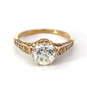 Front view of 1.82ct Old European Cut Diamond Engagement Ring, 18k Yellow Gold