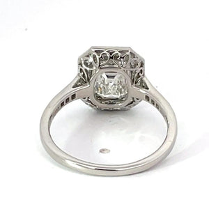 Back view of GIA 1.80ct Emerald Cut Diamond Engagement Ring, H Color, Diamond Halo, Platinum
