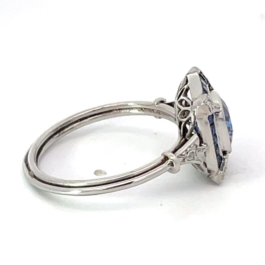 Side view of 1.32ct Cushion Cut Natural Sapphire Engagement Ring, Sapphire Halo, Platinum