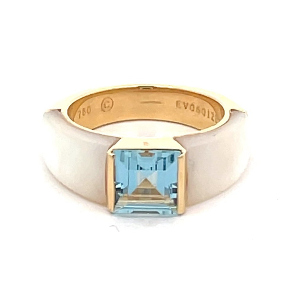 Front view of VCA 1.54ct Square Cut Aquamarine Engagement Ring, 18k Yellow Gold